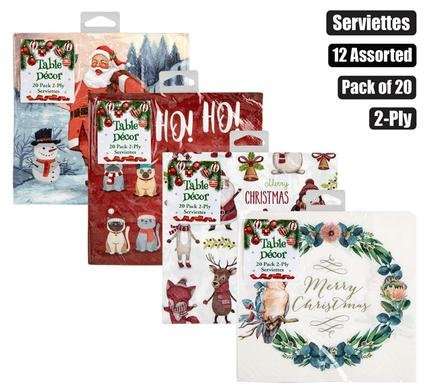 Xmas table decor serviettes 2ply pack-20