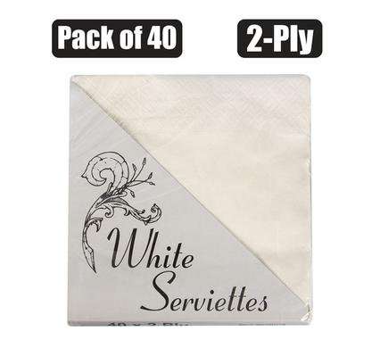 Serviettes 2ply 33cm 40pc Plain White