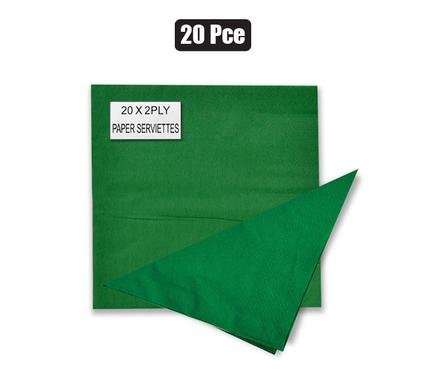 Serviettes 2ply 33cm 20pc Plain Green