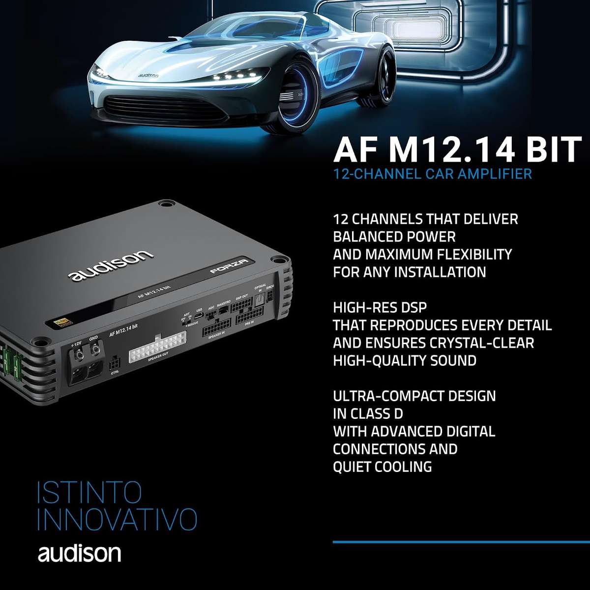 Audison AF M12.14 bit  12-Channel Class D Amplifier 14 Channel DSP