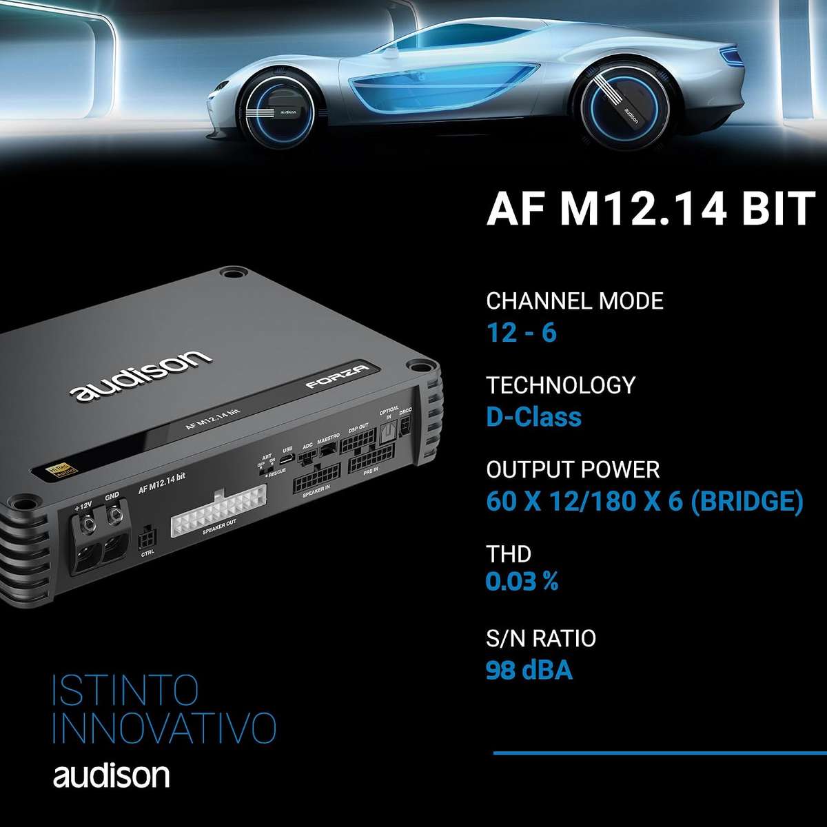 Audison AF M12.14 bit  12-Channel Class D Amplifier 14 Channel DSP