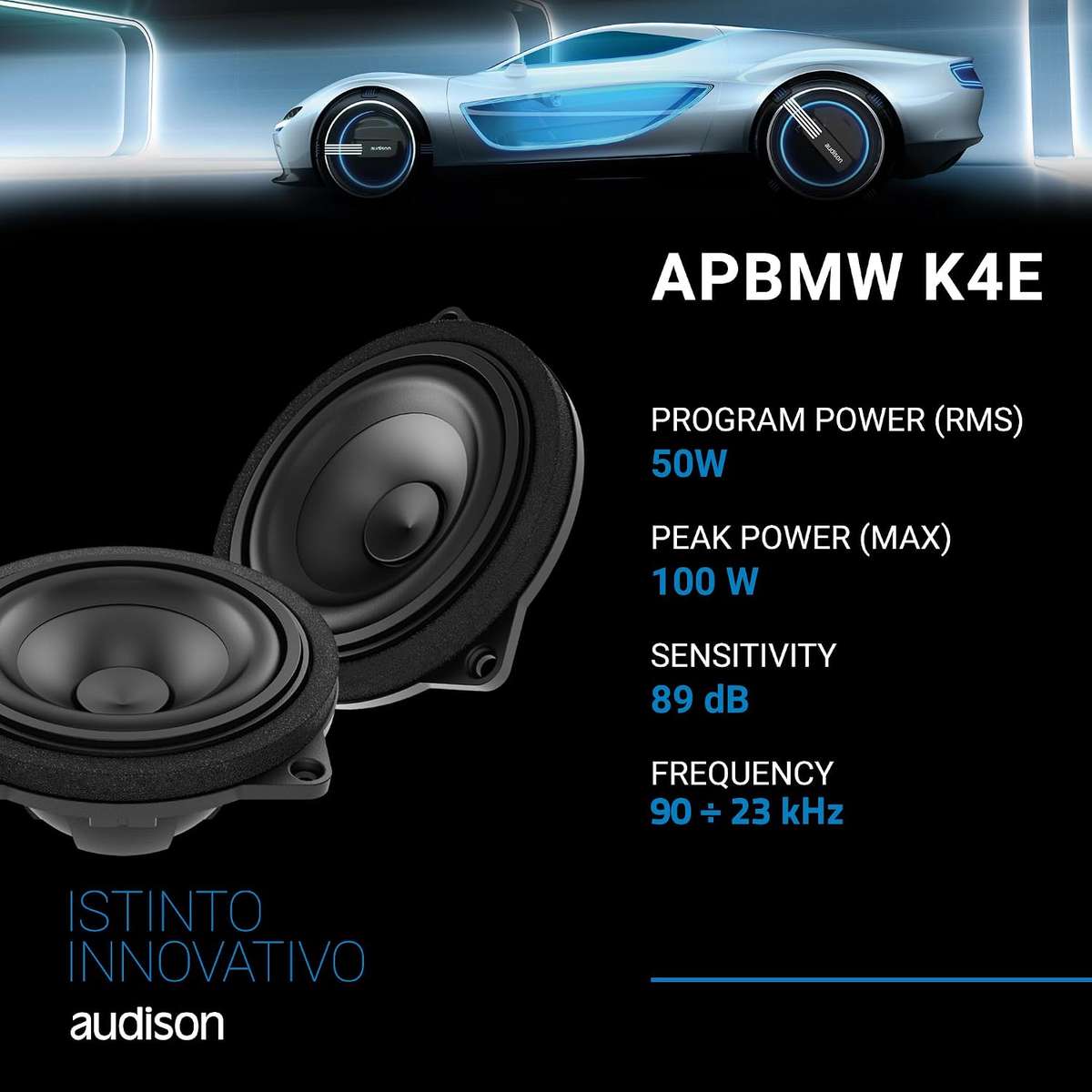 Audison AP BMW K4E KIT Prima Series 100 Watts 4 inch (2-Way Component Speaker Set BMW-Mini LargeB...