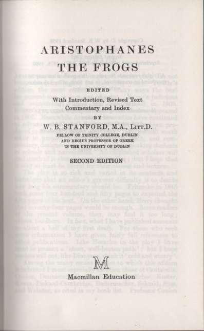 FROGS GREEK TEXT & COMM 2ND ED STANFORD SECONDHAND - ARISTOPHANES