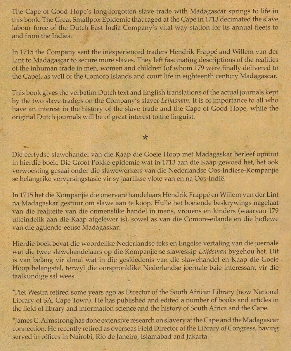 Slave Trade with Madagascar: The Journals of the Cape Slaver Leijdsm - Westra, Piet; Armstrong, Jam