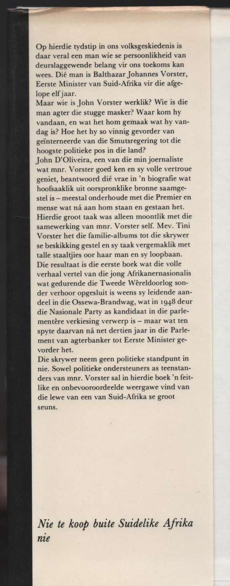 Vorster - Die Mens - D'Oliveira, John