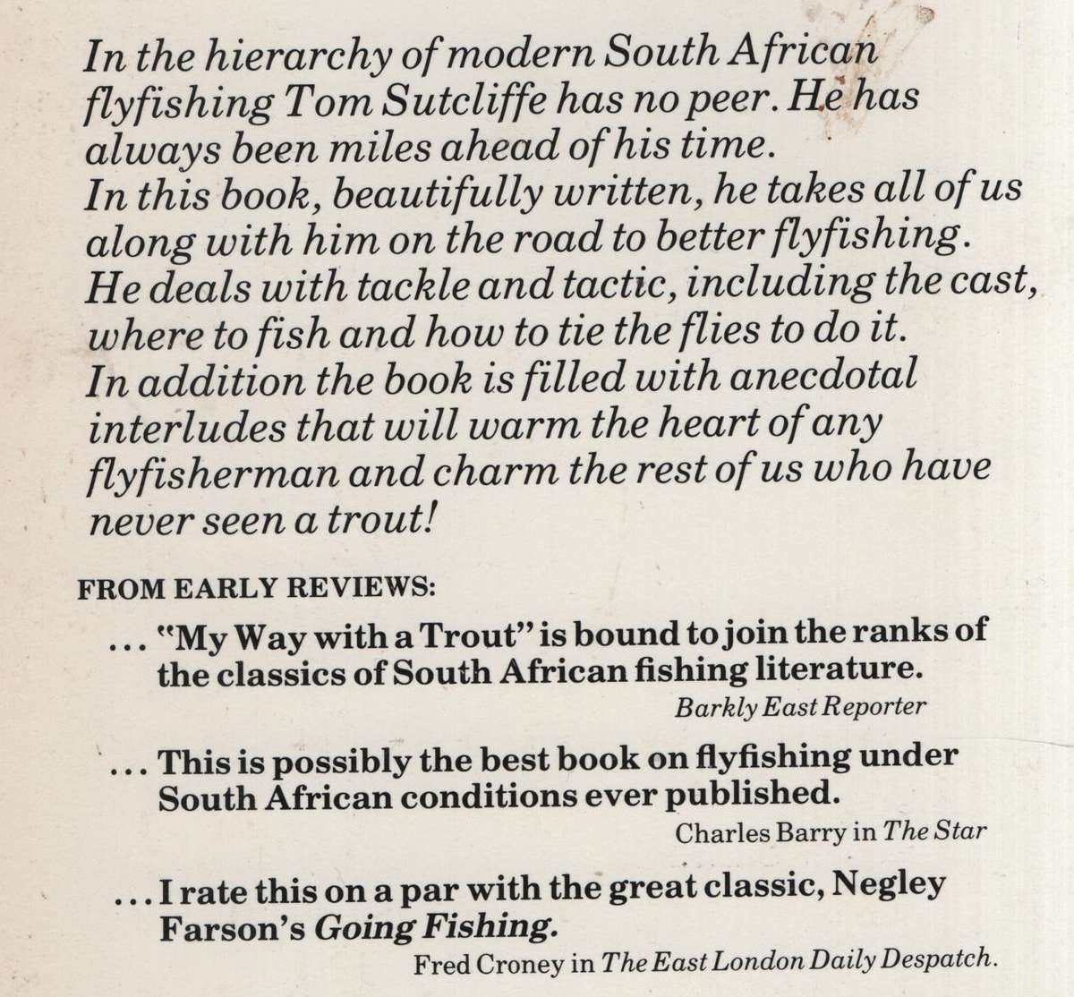 My Way with a Trout: Reflections of a South African Flyfisherman - Sutcliffe, Tom