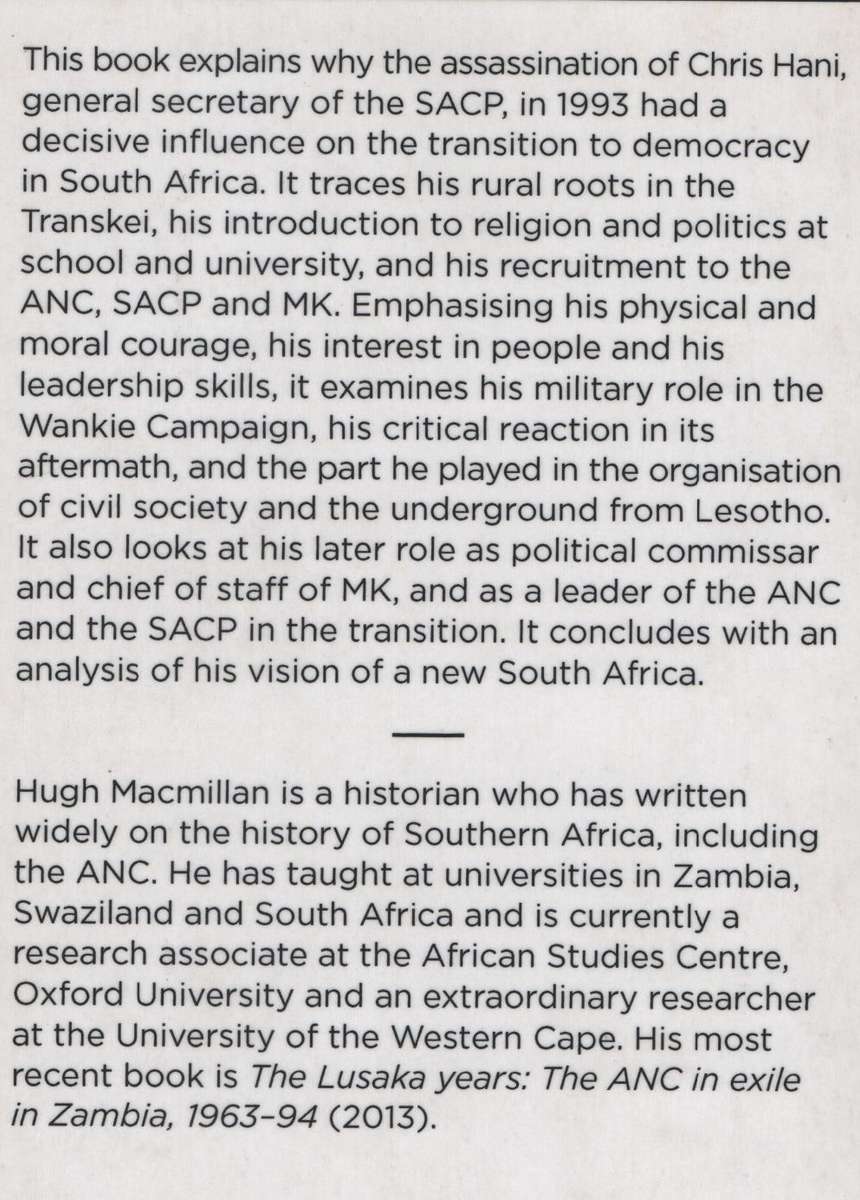 Chris Hani. A Jacana Pocket Biography - Macmillan, Hugh