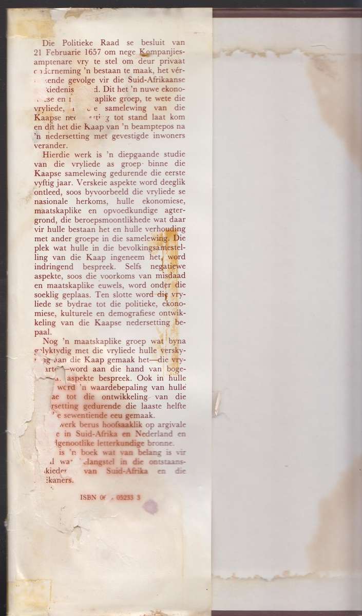 Die Vryliede en Vryswartes in die Kaapse Nedersetting 1657-1707 - De Wet, G. C.