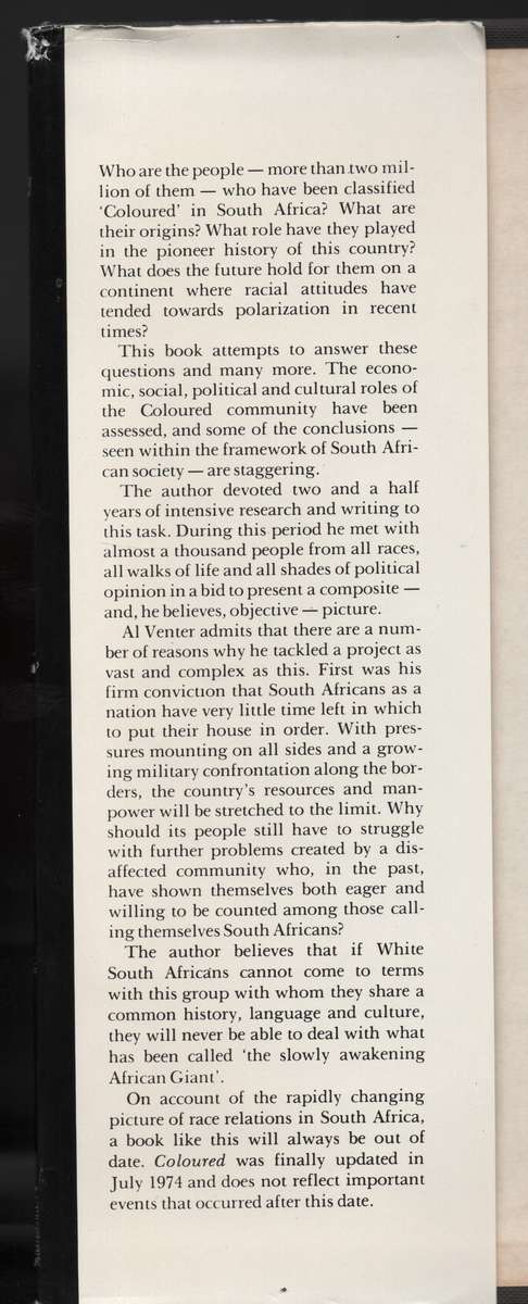 Coloured: A Profile of Two Million South  Africans - Venter, Al J.