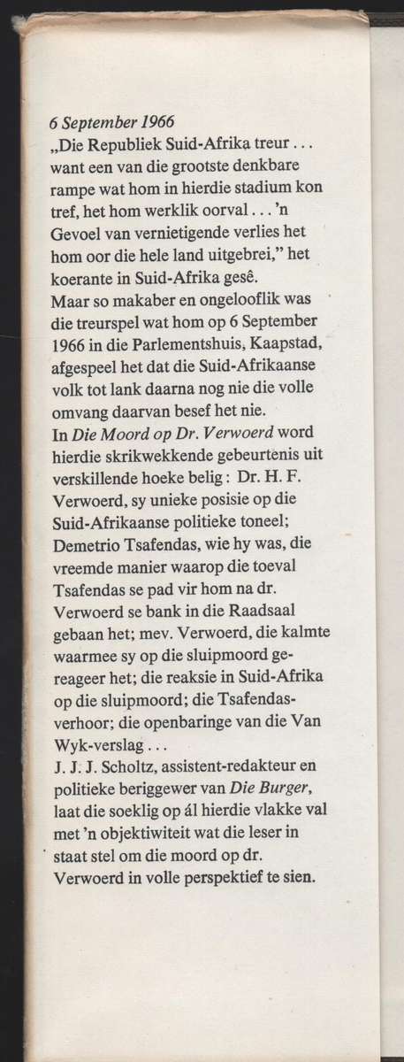 Die Moord op Dr. Verwoerd - Scholtz, J. J. J.