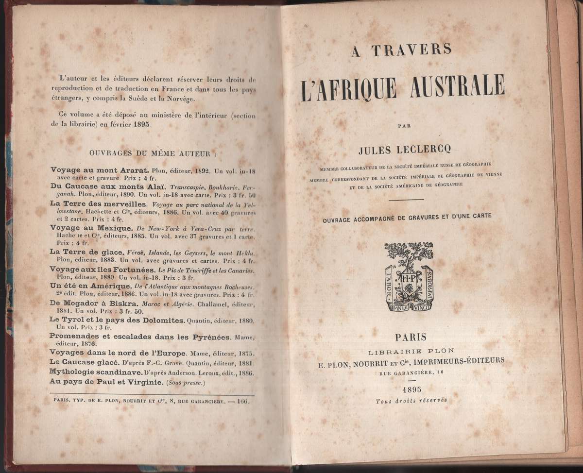 A Travers L'Afrique Australe - Leclercq, Jules