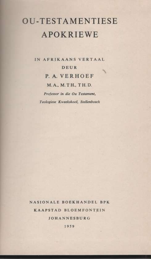 OU TESTAMENT APOKRIEWE - VERHOEF,PA