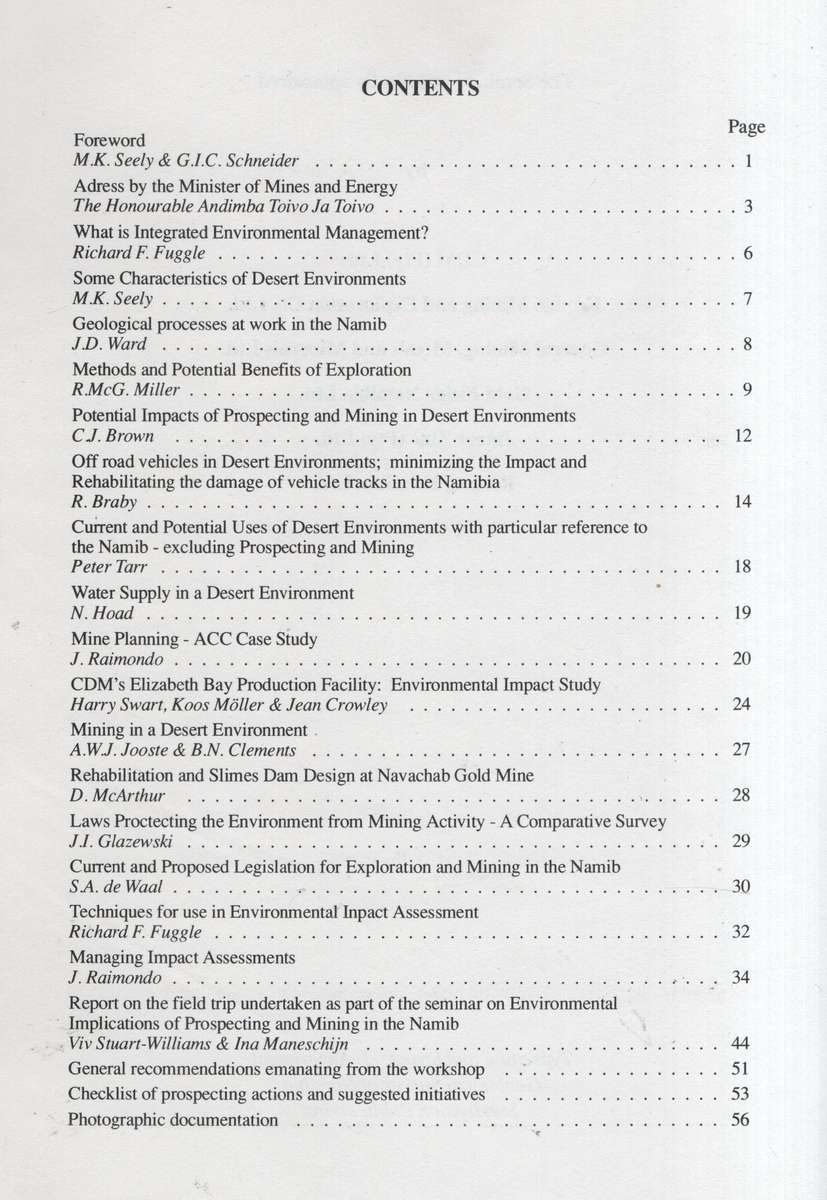 Environmental Implications of Prospecting and Mining in the Namib - Various