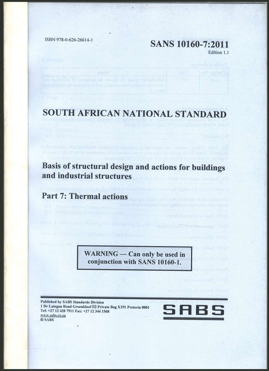 SANS 10160 7 THERMAL ACTIONS - SABS