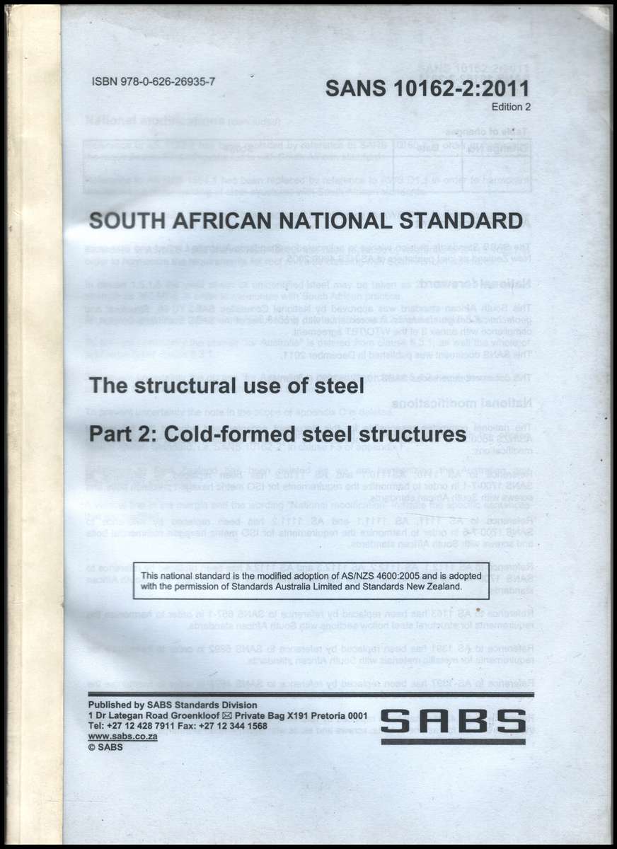 STRUCTURAL STEEL DESIGNSANS 10162 2 2011 - SABS