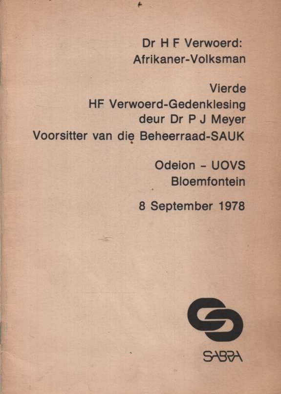 DR H F VERWOERD AFRIKA VOLKSMAN LESING - MEYER,P