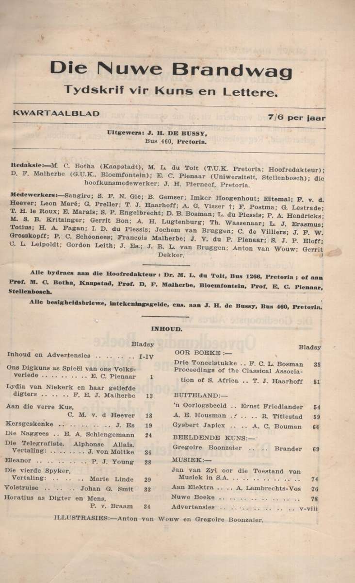 Die Nuwe Brandwag: Tydskrif vir Kuns en Lettere. Deel 2, 1930 - VERSKEIE