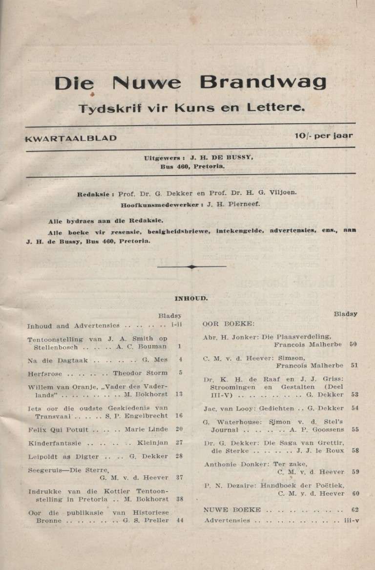 Die Nuwe Brandwag: Tydskrif vir Kuns en Lettere. Deel V, 1933 - VERSKEIE