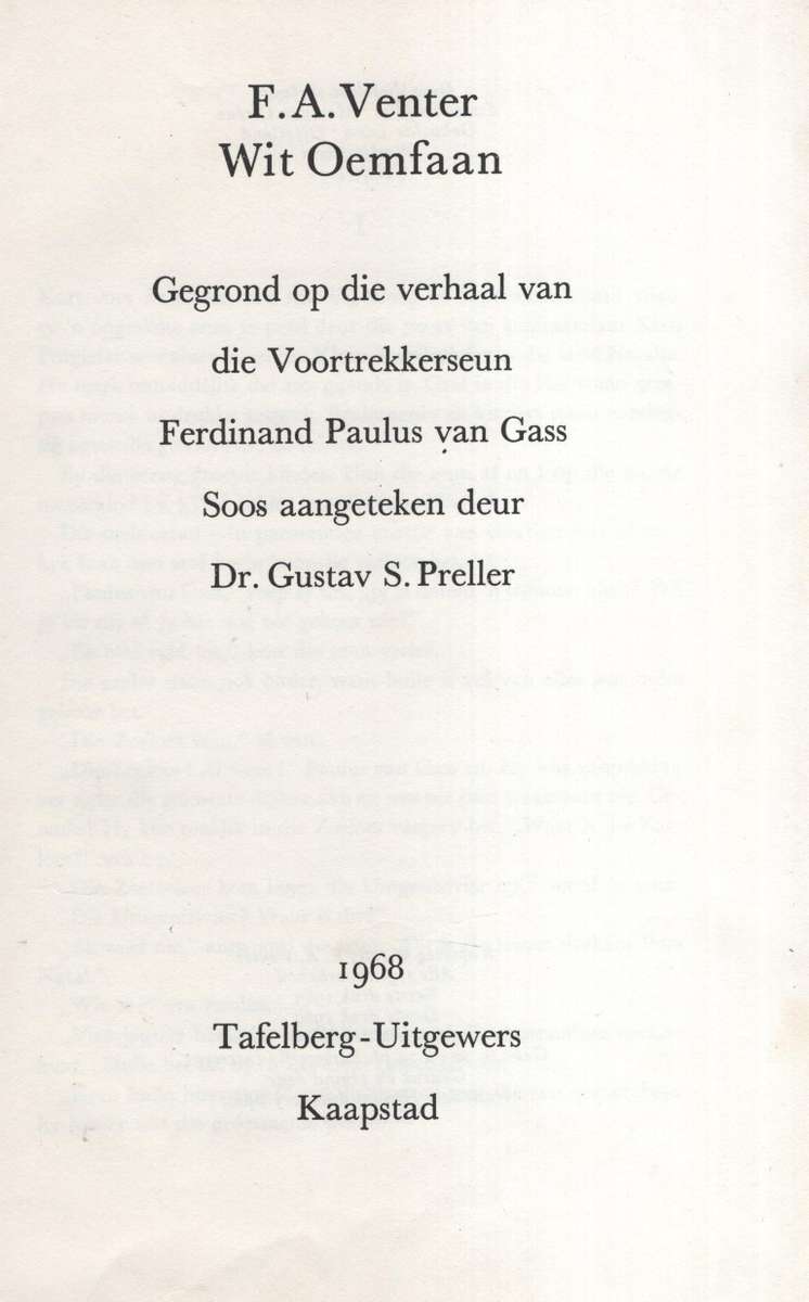 Wit Oemfaan - Venter, F. A.