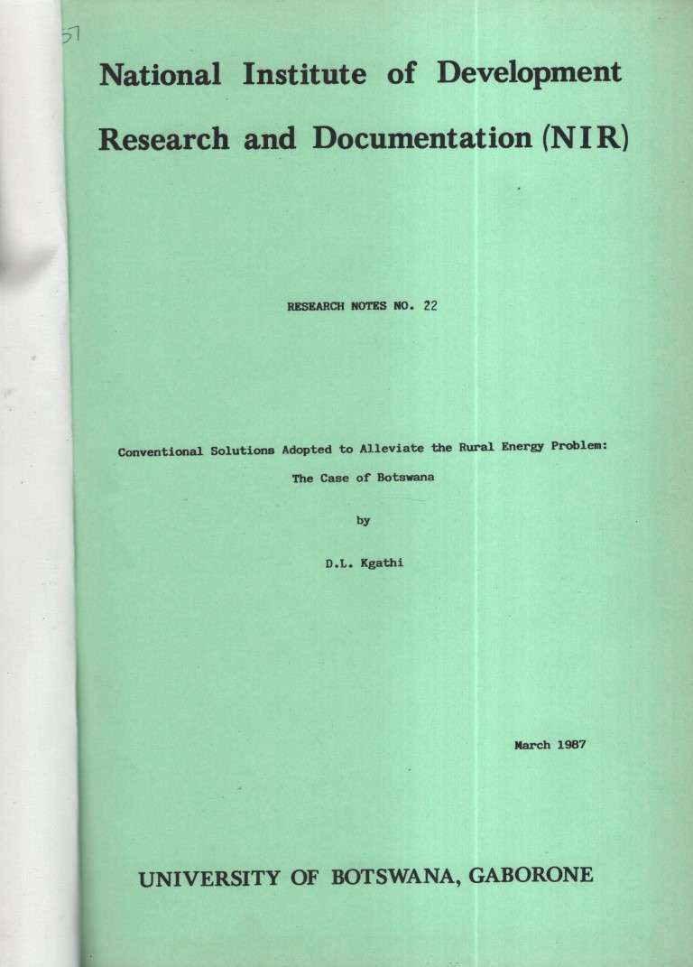 Conventional Solutions Adopted to Alleviate the Rural Energy Problem - Kgathi, D. L.