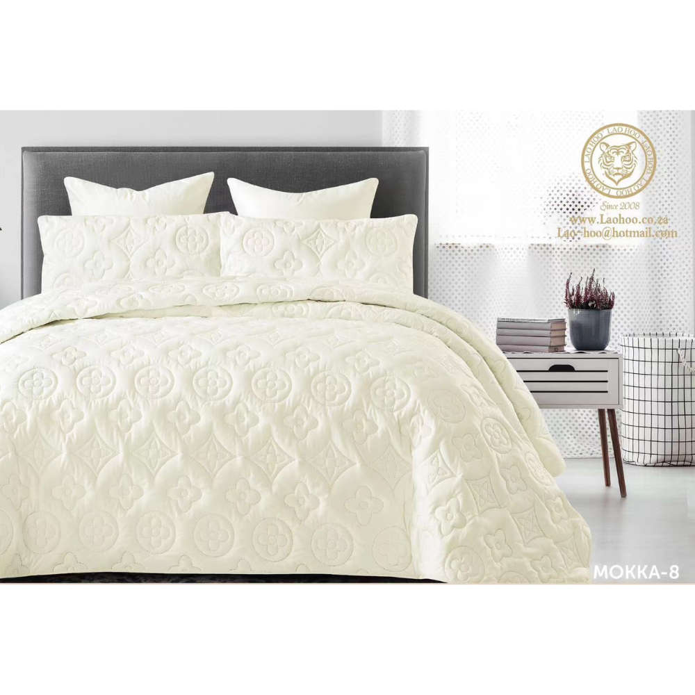 5 Piece King Mokka Bedspread Quilt Set - Cream White