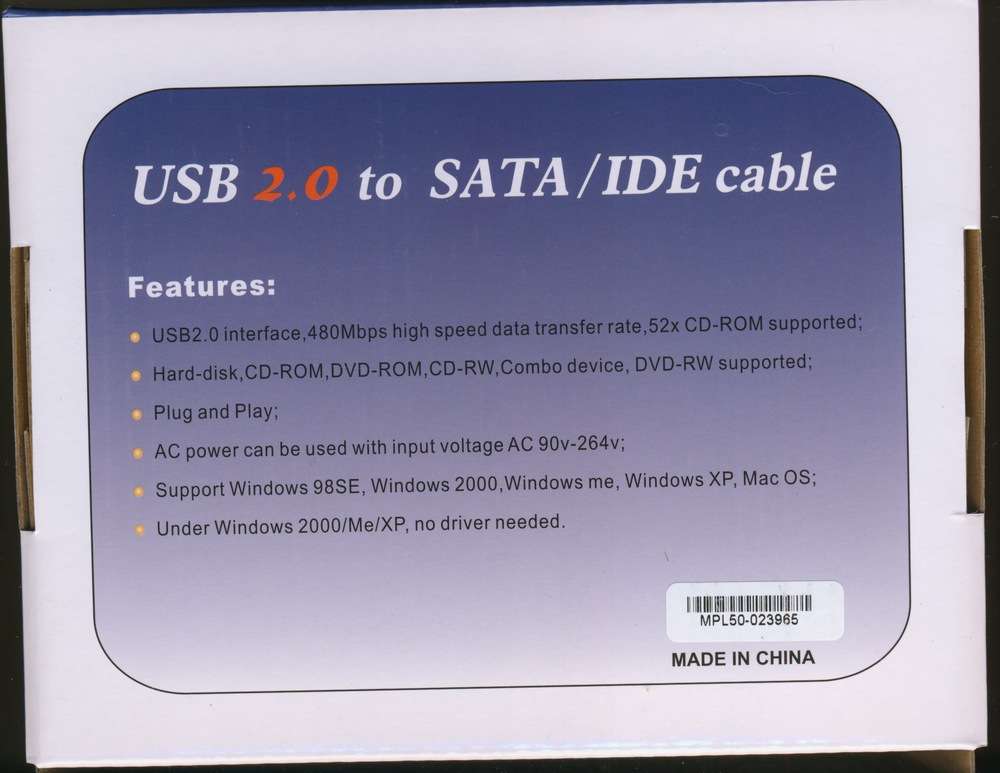 USB to IDE/SATA Adapter Kit with Power Supply