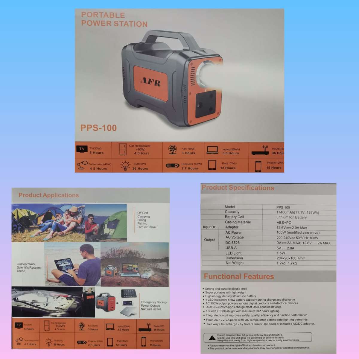 AFR 100w Lithium battery portable power station 193wh PPS-100 R 4999 value