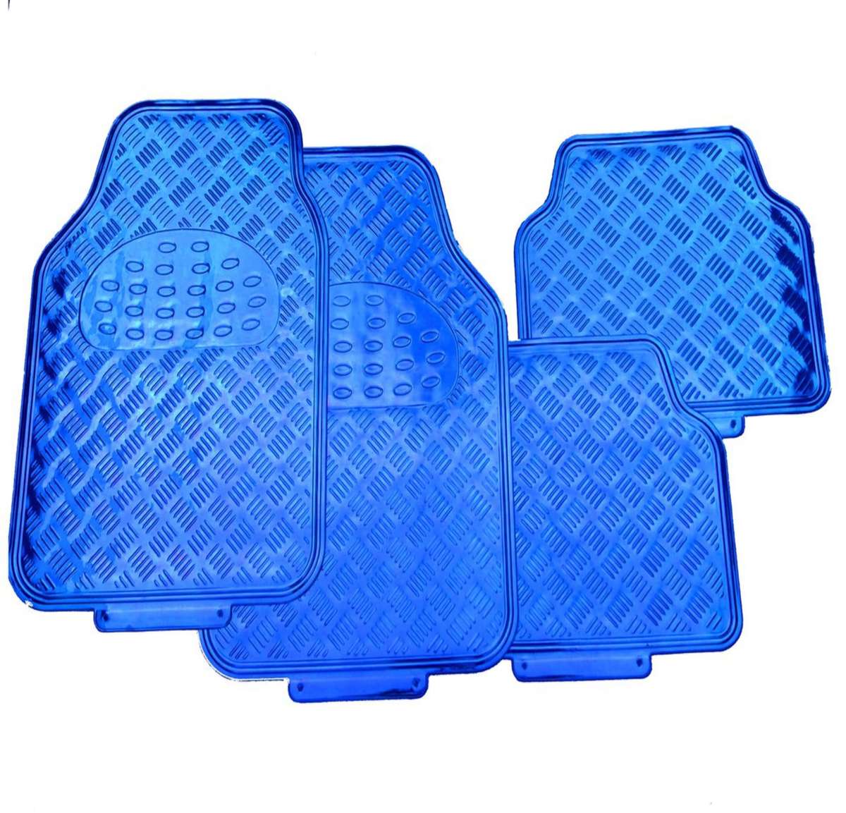 Aluminum look car mats blue 4pcs