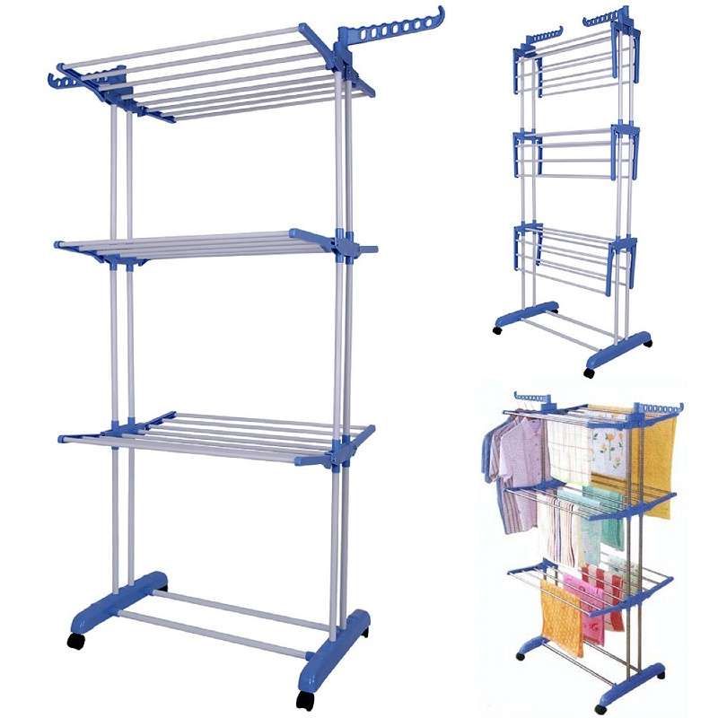 Drying Rack - 3 Layer Clothing Drying Rail With Wheels