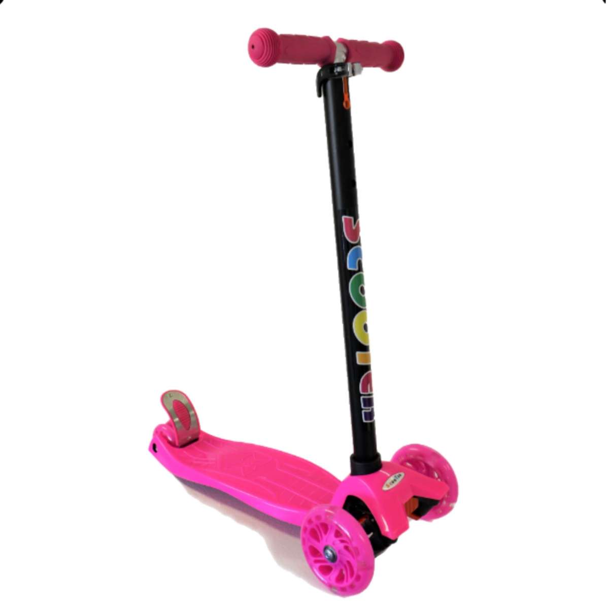 Bright Colour - Kids T-Bar Scooter With Light Up Wheels &amp; Back Brake Pedal