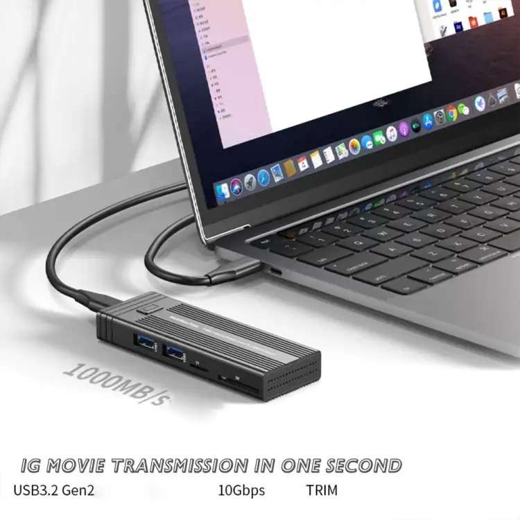 M.2 NVME SATA SSD Enclosure Adapter With 4 In 1 Hub USB 3.2 Gen 2 10Gbps