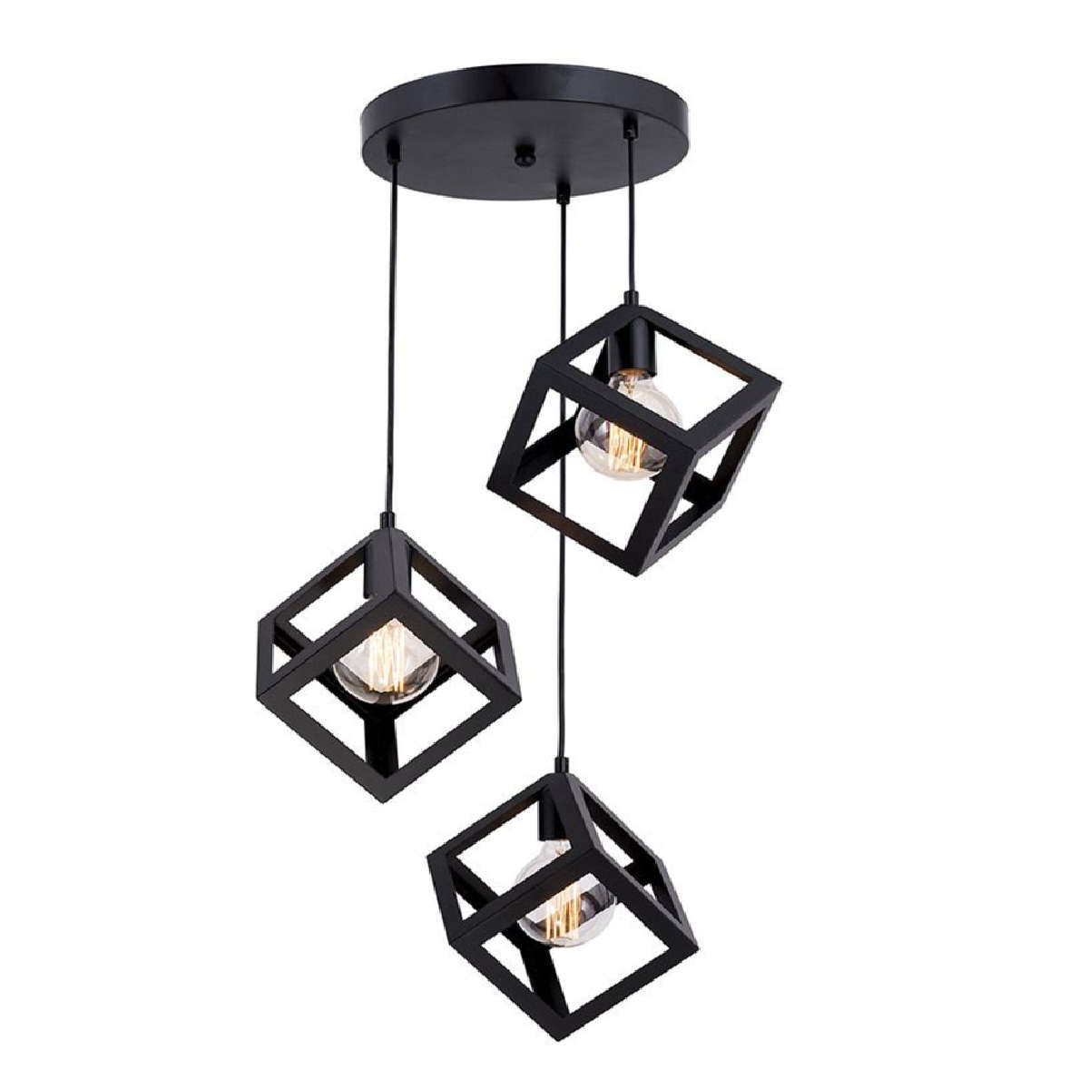 Cluster of Three Cube Industrial Pendant Lamps