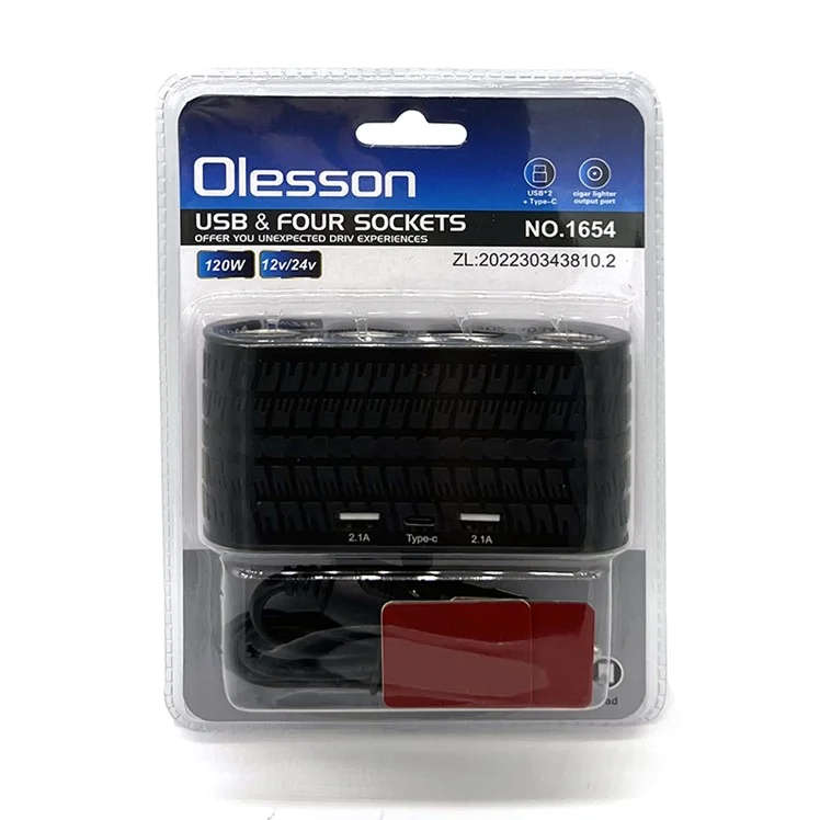 Car Charger 4 Cigarette Lighter Sockets 2 USB + 1 Type-C Charging Adapter