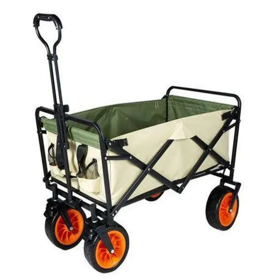 Ashcomonline Foldable beach storage trolley (Beige/Green) Platform Trolley