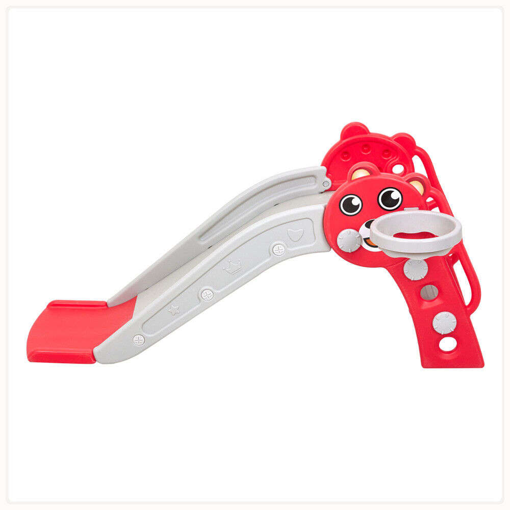 Ashcomonline 2-in-1 Kids Indoor &amp; Outdoor Playground Slide With Basketball Hoop - Red Swings ...