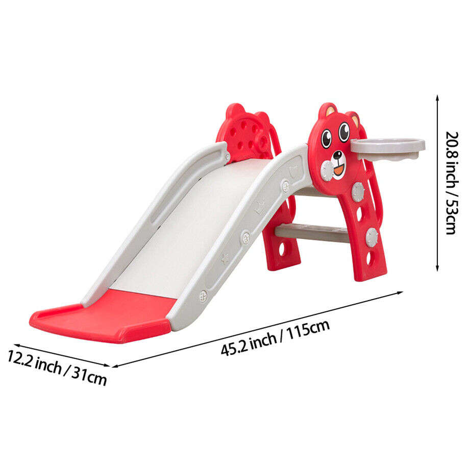 Ashcomonline 2-in-1 Kids Indoor &amp; Outdoor Playground Slide With Basketball Hoop - Red Swings ...