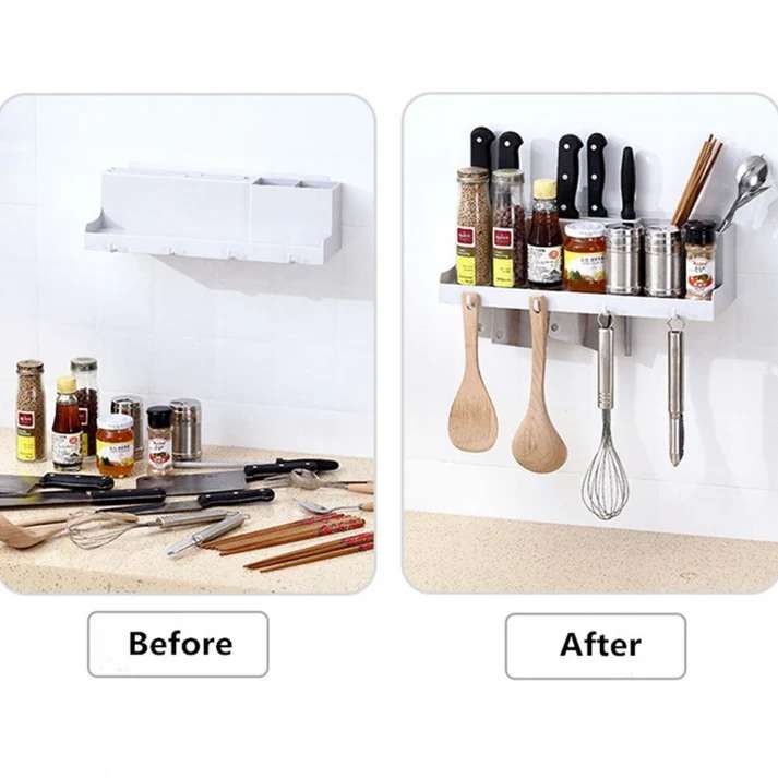 Multi-Functional Wall-Mounted Storage Rack with Hooks & Compartments  Space-Saving Organizer f...