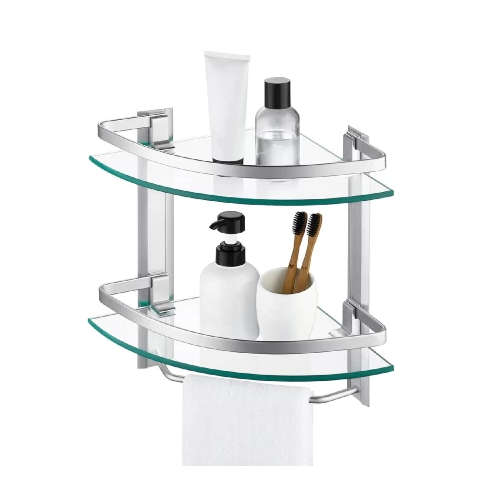 Ashcomonline Bathroom Shelf Aluminium, Glass Rack Shelf For Bathroom