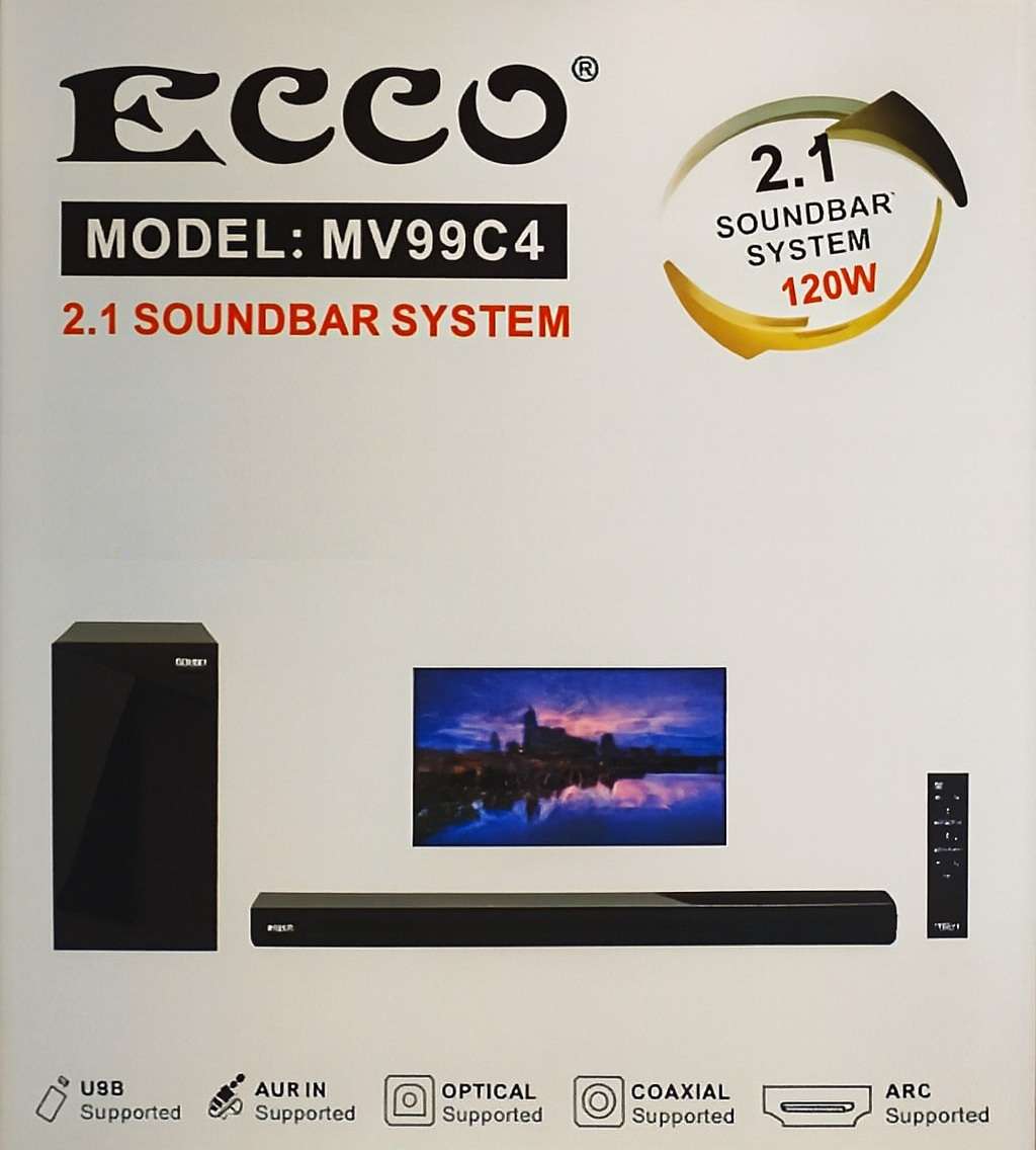 ECCO MV99C4 2.1 Channel Soundbar System  120W Peak Power, Deep Bass Subwoofer, Multi-Input Con...