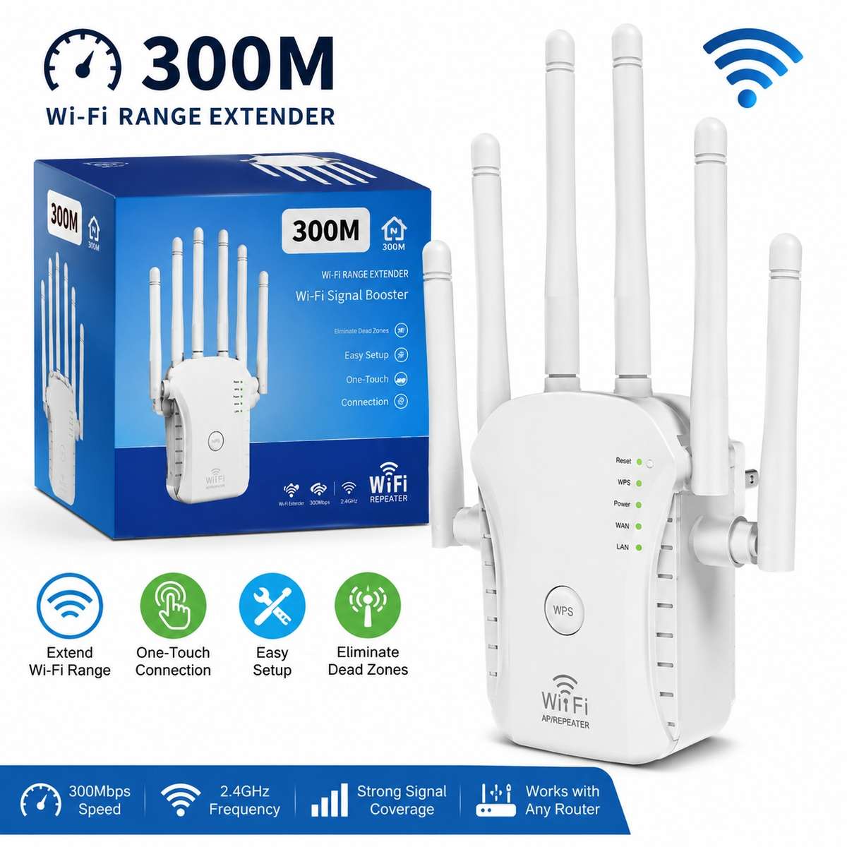 300Mbps Wi-Fi Range Extender Signal Booster with Multi-Antenna Design  2.4GHz Wireless Repeate...