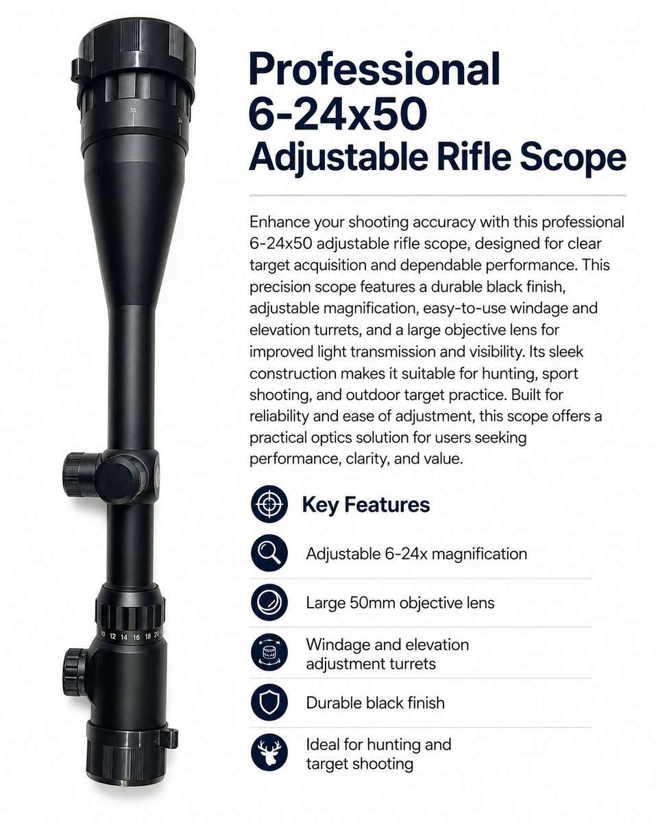 6-24x50 Adjustable Rifle Scope  Precision Optic for Hunting, Sport Shooting and Target Practice