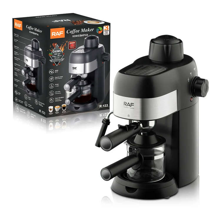 RAF 800W Italian 3.5-bar Coffee Maker with Milk Steamer