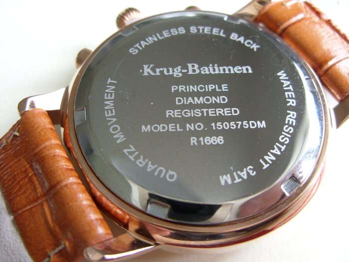 new RRP £800 Krug Baumen Men's Rose Gold Champagne Diamond Chronograph Watch