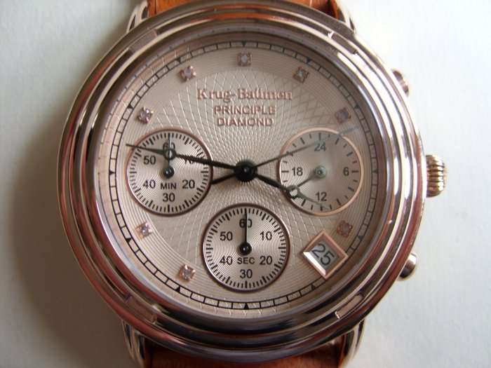 RRP £800**credit cards welcome** Krug Baumen Men's Rose Gold Champagne 8 Diamond Chrono Watch