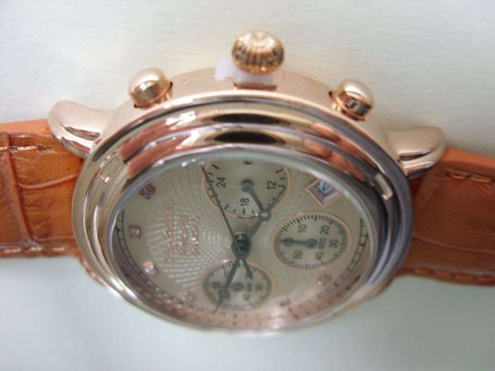 RRP £800**credit cards welcome** Krug Baumen Men's Rose Gold Champagne 8 Diamond Chrono Watch