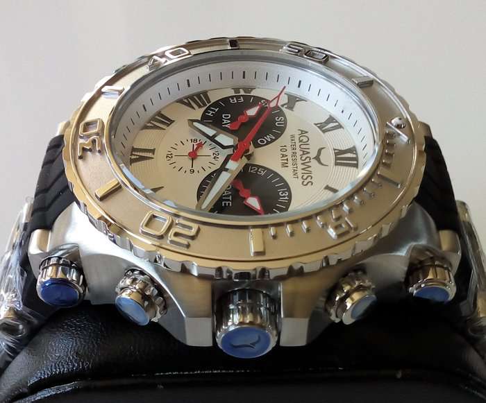 AQUASWISS Men's BOLT 5H THICK+HEAVY Swiss Chronograph Watch W/ BOX, PAPERS