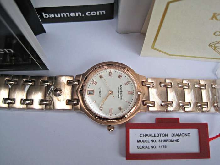 NEW RRP £585 Krug Baumen MEN'S Charleston 4 Diamond White Dial Rose Gold Watch