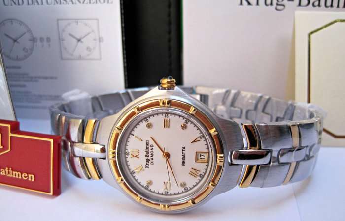 new RRP £605 Krug Baumen 2614DM MENS Regatta 4X Genuine Diamond Black Dial Two Tone Watch