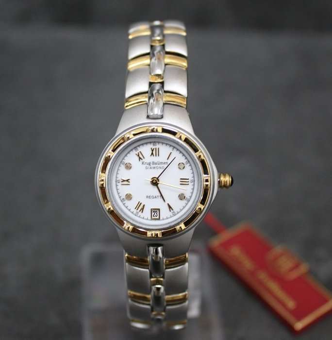 NEW RRP £605 Krug Baumen 2614DL LADIES Regatta 4X Genuine Diamond White Dial Two Tone Watch