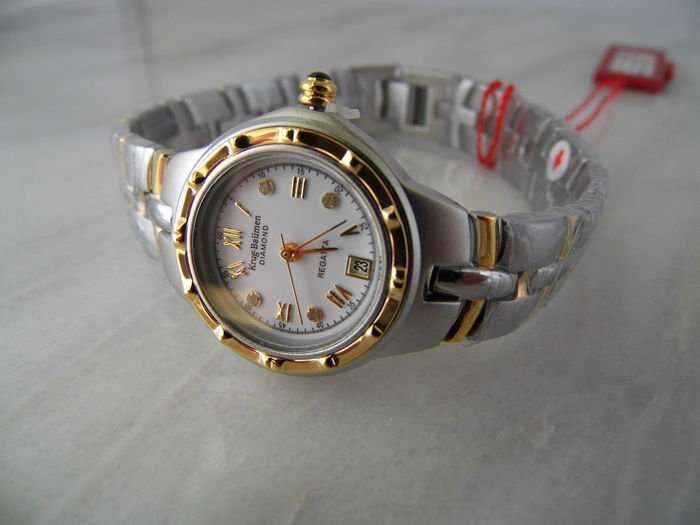 new RRP £605 Krug Baumen 2614DM MENS Regatta 4X Genuine Diamond Black Dial Two Tone Watch